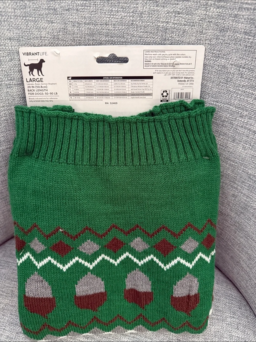 Vibrant Green, White & Brown Dog Sweater - Large